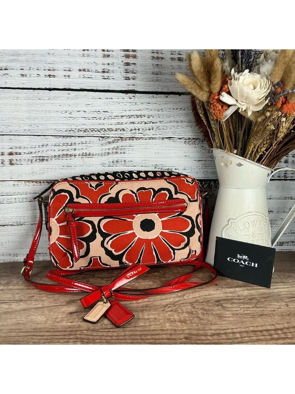 Coach Poppy 25121‎ Floral Red and Black Crossbody Shoulder Bag